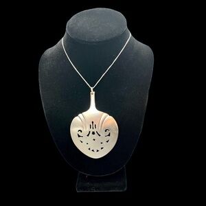 Vintage Spoon Jewelry Pendant Tomato Server Silver Plate Floral Statement